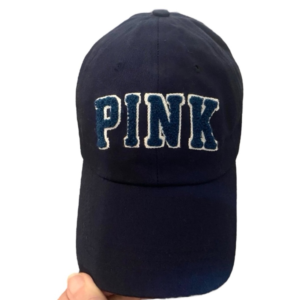 🌑SOLD🌑 Victoria’s Secret PINK Navy Chenille Logo Letter Ball Cap/ Hat